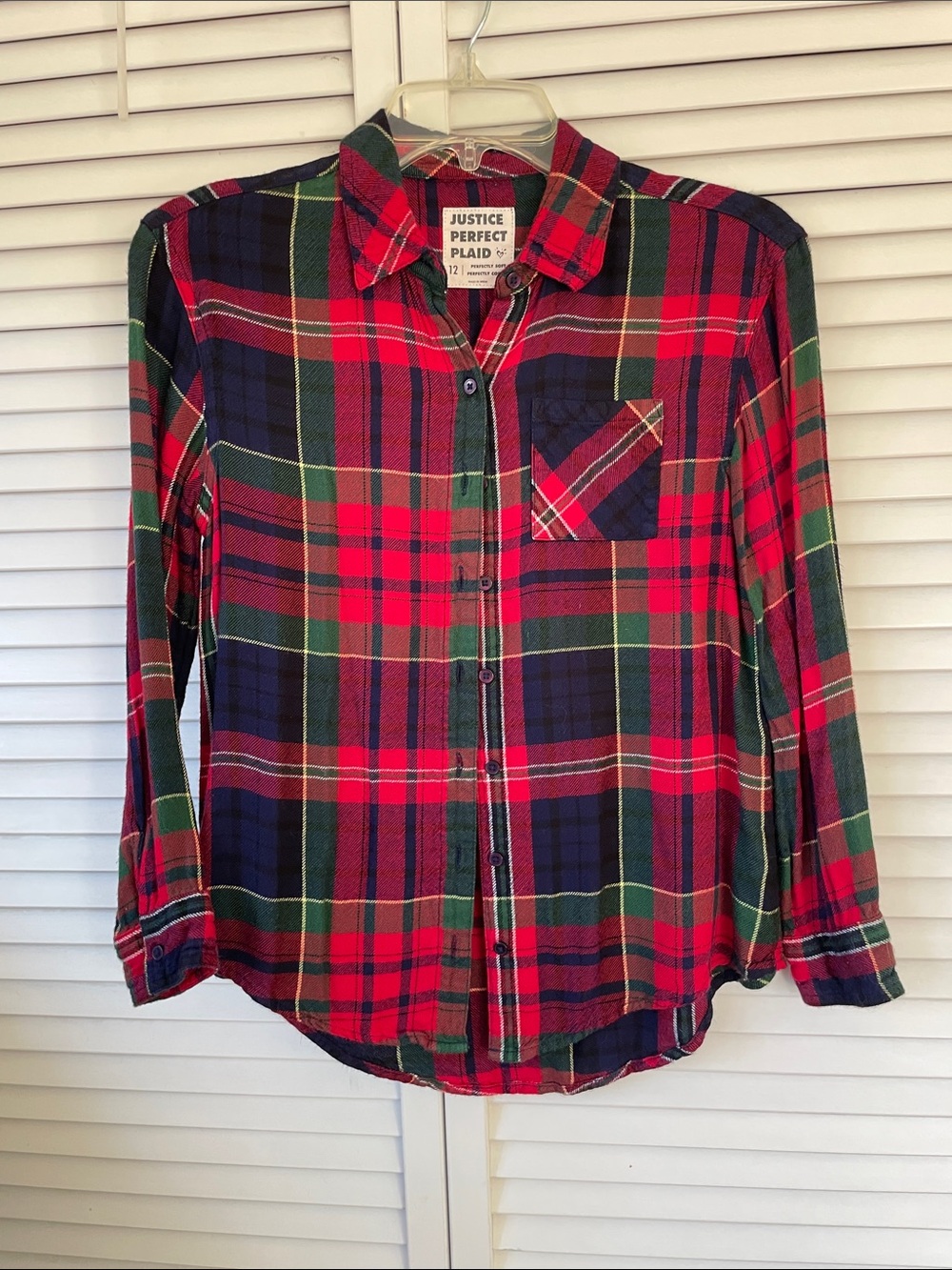 Justice Red, Green & Navy Plaid Button-Down Shirt for Kids